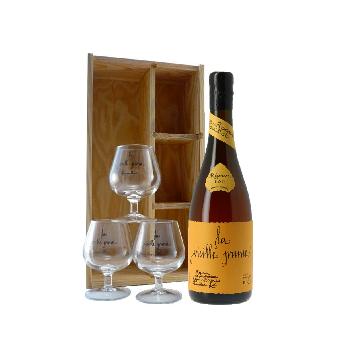 Louis Roque Res. Original Vielle Prune Coffret + 3 verres